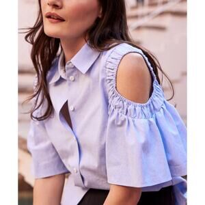 Pearl by Lela Rose Oxford Chambray Open Shoulder button up small 0.